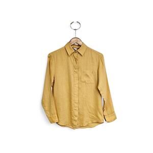 Isabella Bird Yellow Linen Long Sleeve Button Up Shirt Women's Size XS